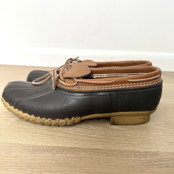 L.L. Bean Moc Rubber Rain Low Duck Boot Shoe Men's 13 Brown Leather Tie USA Made - Picture 4 of 7